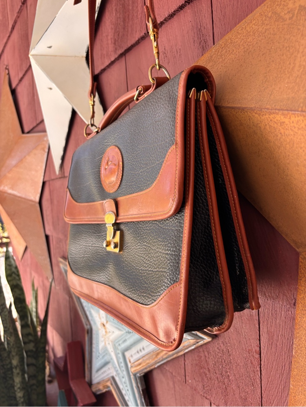 Vintage 90s Dooney & Bourke Black & Tan Leather Laptop Briefcase Shoulder Strap - Picture 6 of 16